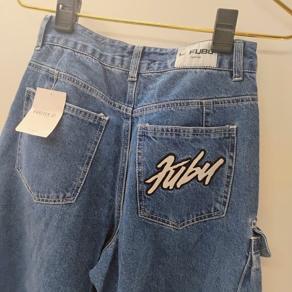 Fubu 05 x Forever 21 Baggy Jeans Sz S Wide Horseshoe Leg Grunge Raver Skater Y2K - Picture 9 of 11